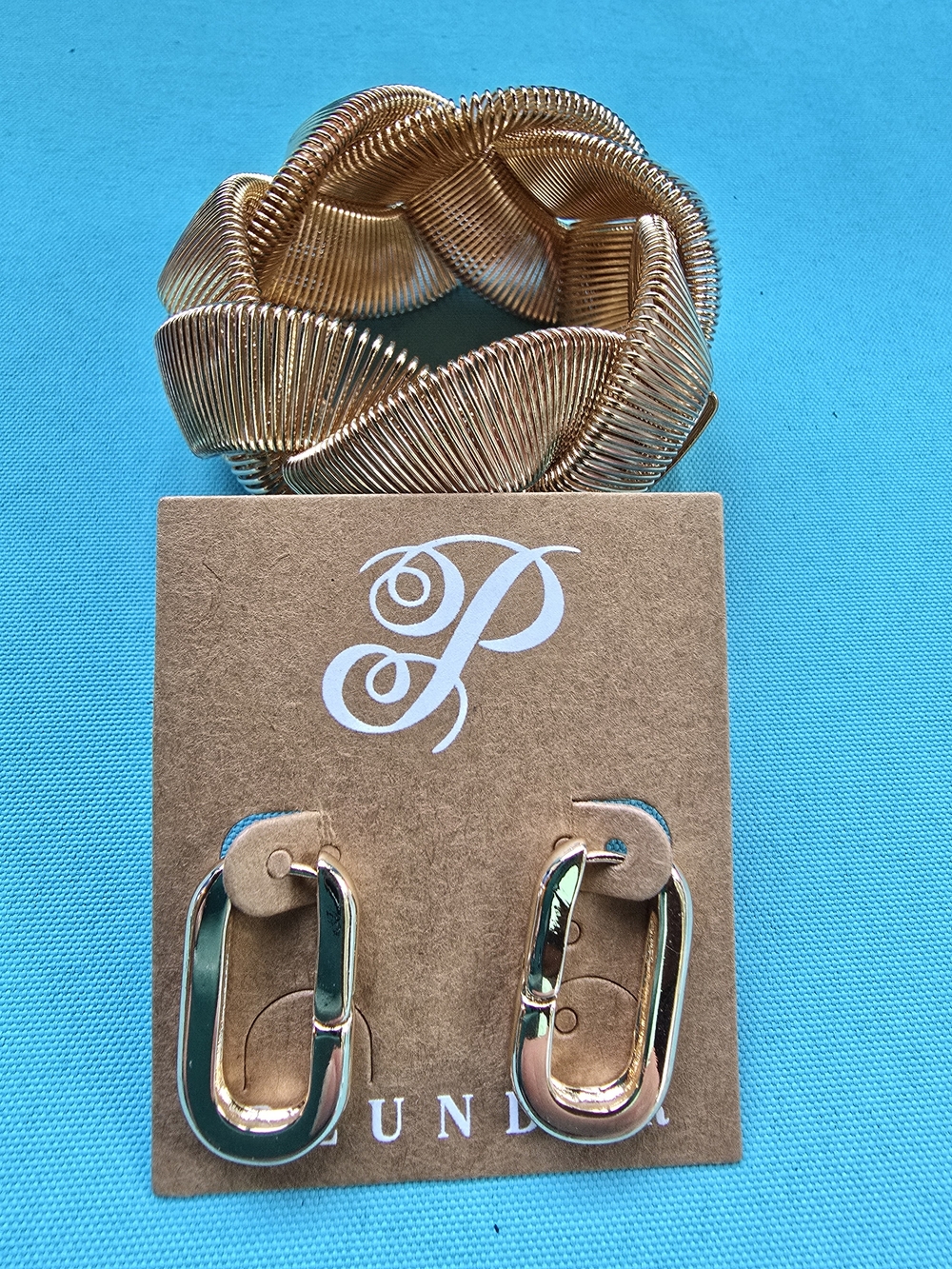 Plunder Braided Cuff Bracelet with Gold Link Earrings